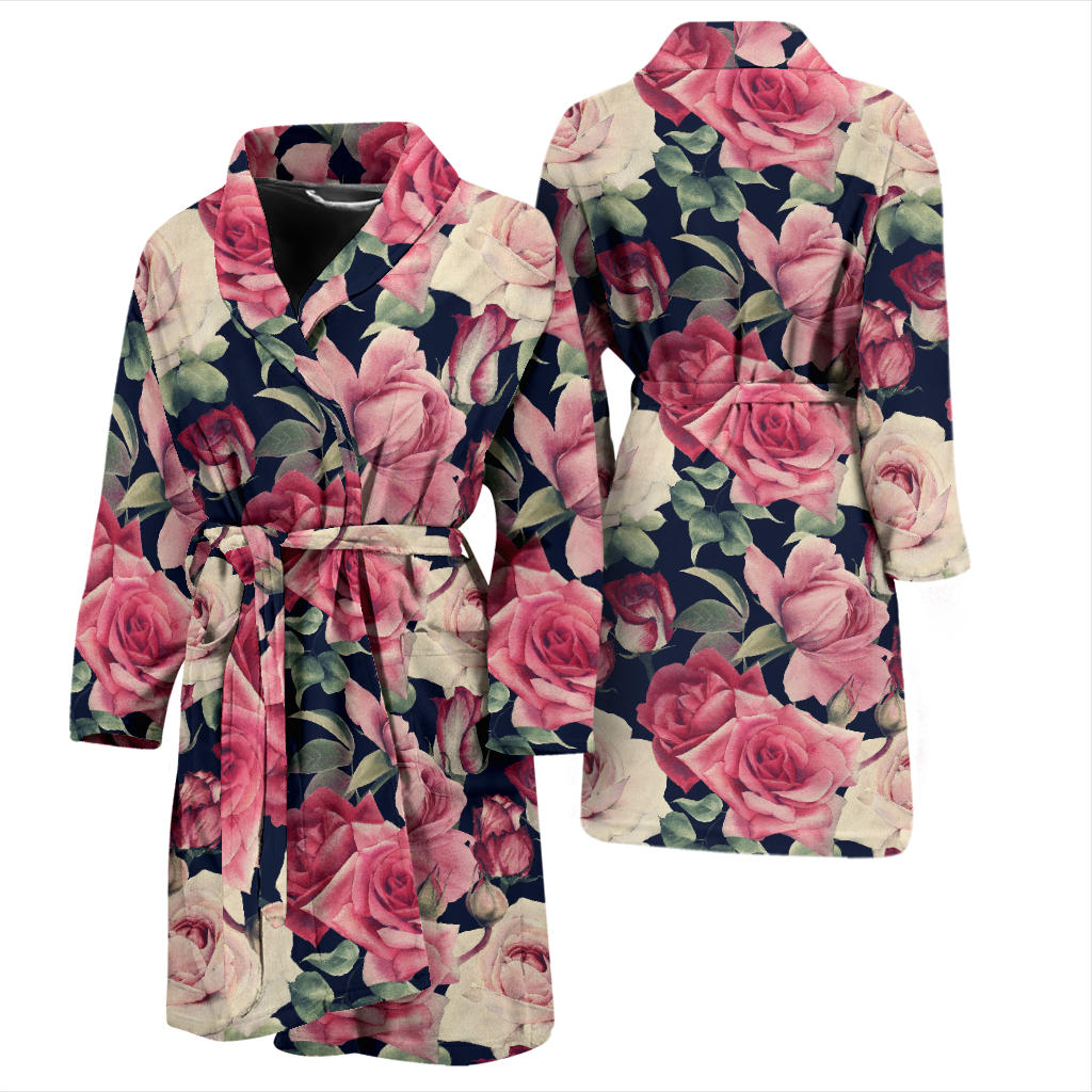 Rose Pattern Print Design RO05 Men Bathrobe