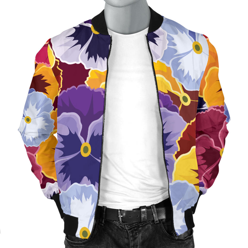 Pansy Pattern Print Design PS01 Men Bomber Jacket