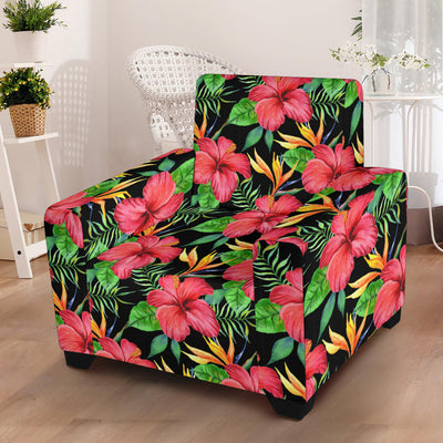 Red Hibiscus Pattern Print Design HB07 Armchair Slipcover