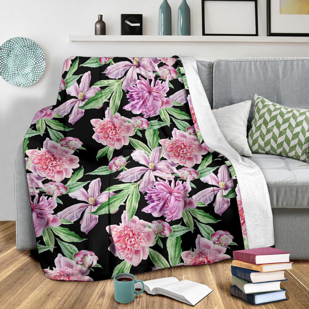 Peony Pattern Print Design PE08 Fleece Blanket