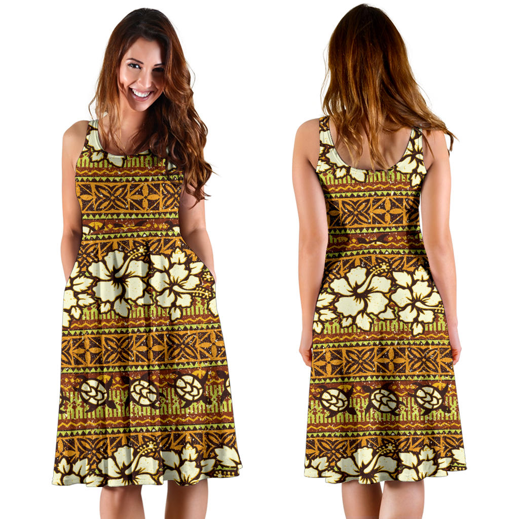 Hawaiian Themed Pattern Print Design H015 Midi Dress