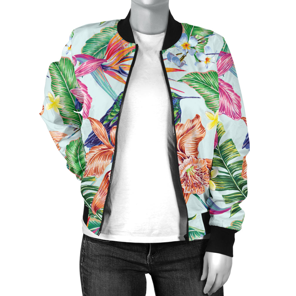 Hummingbird Tropical Pattern Print Design 05 Women's Bomber Jacket