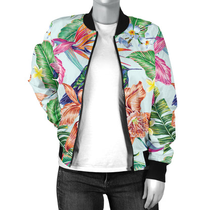 Hummingbird Tropical Pattern Print Design 05 Women's Bomber Jacket