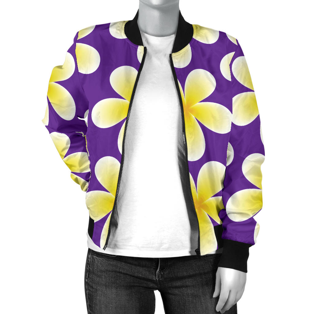 Yellow Plumeria Pattern Print Design PM05 Women Bomber Jacket