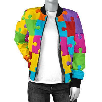 Autism Awareness Pattern Print Design 02 Women's Bomber Jacket