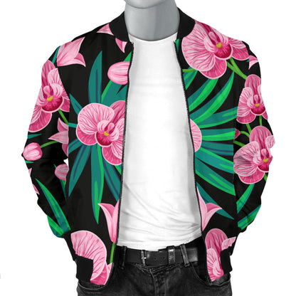 Orchid Pink Pattern Print Design OR06 Men Bomber Jacket