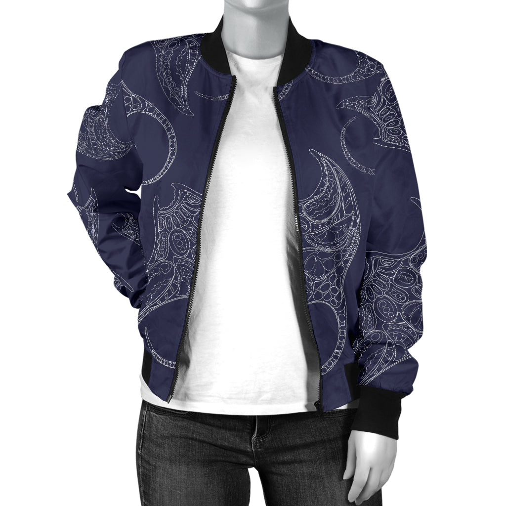 Manta Ray Pattern Print Design 01 Women's Bomber Jacket