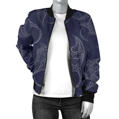Manta Ray Pattern Print Design 01 Women's Bomber Jacket