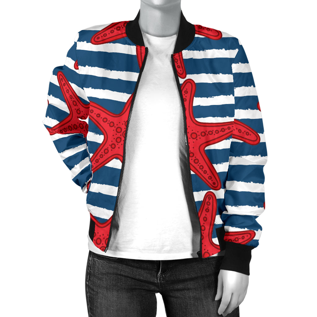 Starfish Red Pattern Print Design 02 Women's Bomber Jacket