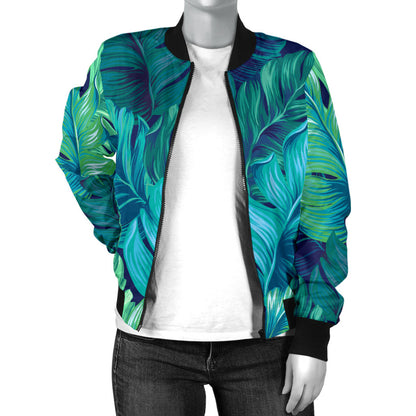 Banana Leaf Pattern Print Design BL05 Women Bomber Jacket