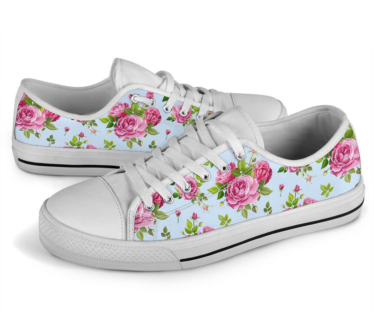 Rose Pink Pattern Print Design RO08 White Bottom Low Top Shoes