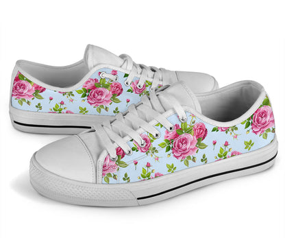 Rose Pink Pattern Print Design RO08 White Bottom Low Top Shoes