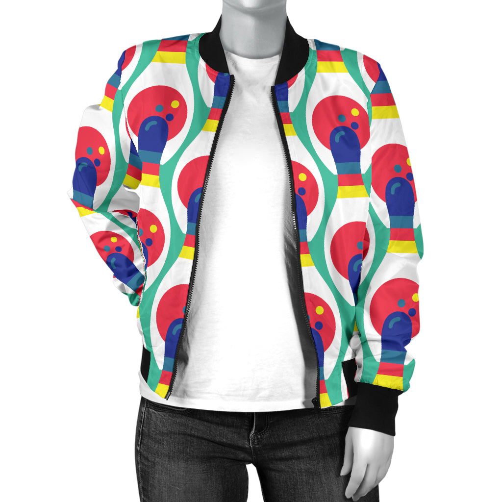 Bowling Pattern Print Design 05 Women's Bomber Jacket