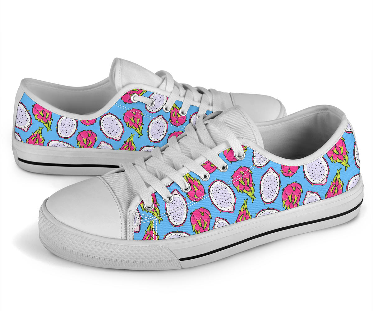 Dragonfruit Pattern Print Design DF04 White Bottom Low Top Shoes