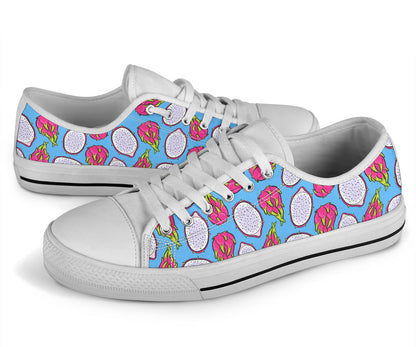 Dragonfruit Pattern Print Design DF04 White Bottom Low Top Shoes