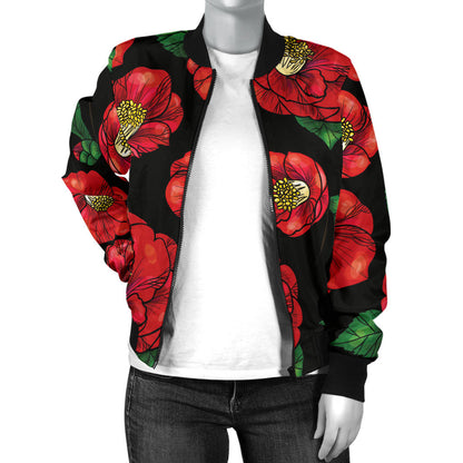 Camellia Pattern Print Design CM07 Women Bomber Jacket