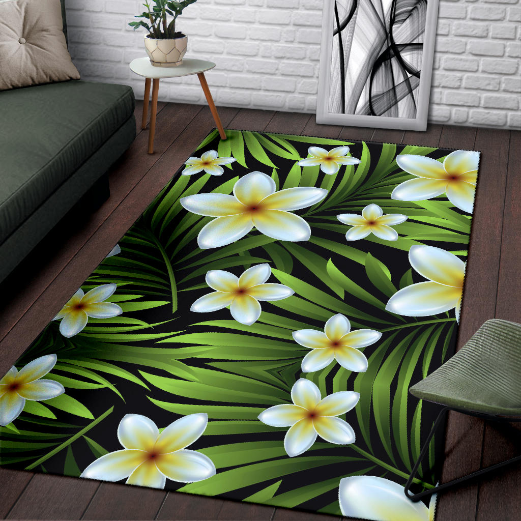 White Plumeria Pattern Print Design PM06 Area Rugs