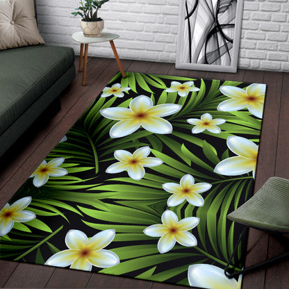 White Plumeria Pattern Print Design PM06 Area Rugs