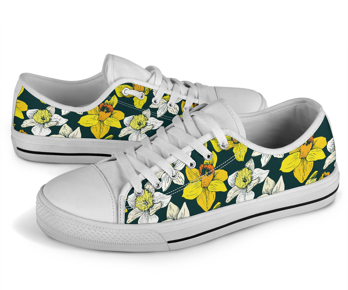 Daffodils Pattern Print Design DF02 White Bottom Low Top Shoes