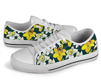 Daffodils Pattern Print Design DF02 White Bottom Low Top Shoes