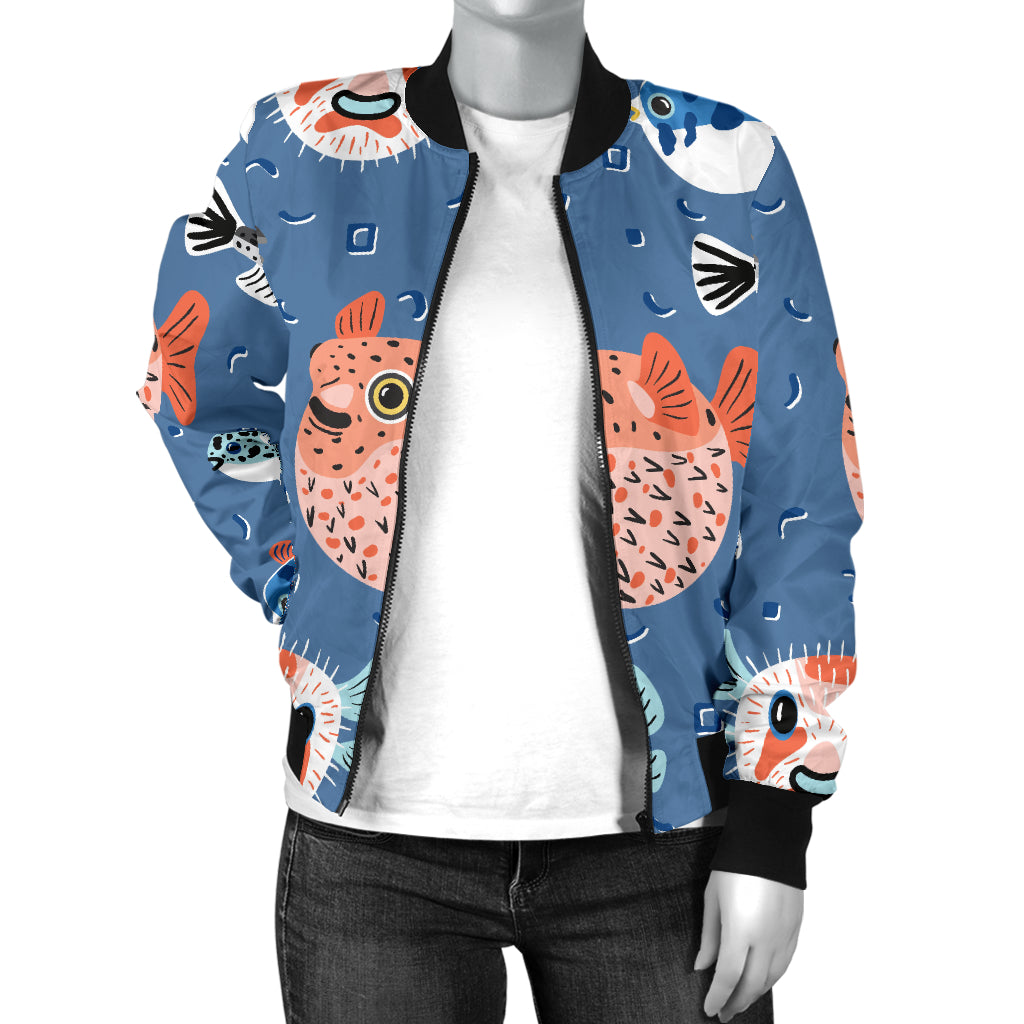 Fugu Pattern Print Design 02 Women's Bomber Jacket