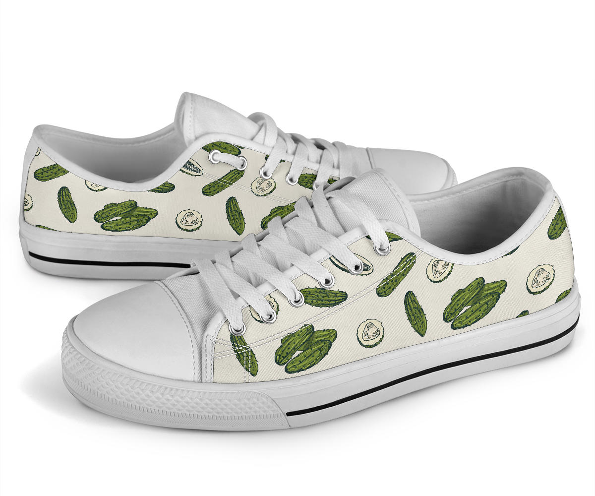 Cucumber Pattern Print Design CC05 White Bottom Low Top Shoes