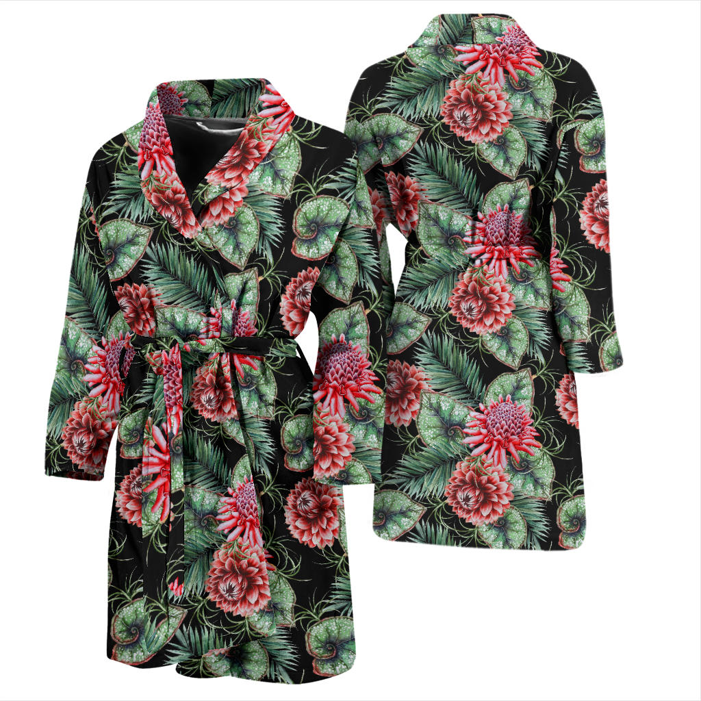 Dahlia Pattern Print Design DH06 Men Bathrobe