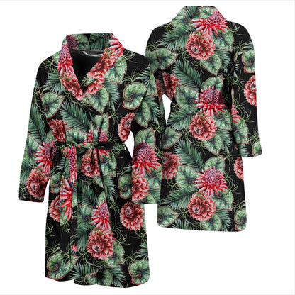 Dahlia Pattern Print Design DH06 Men Bathrobe