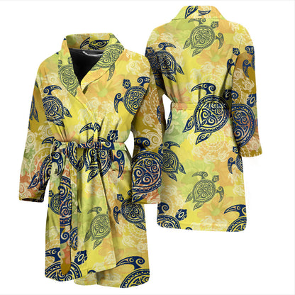 Hawaiian Turtle Tribal Design Print Men Bathrobe