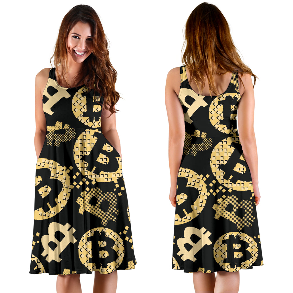 Bitcoin Pattern Print Design DO06 Midi Dress