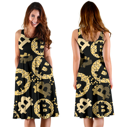Bitcoin Pattern Print Design DO06 Midi Dress