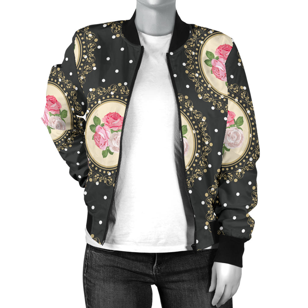 Rose Pattern Print Design RO015 Women Bomber Jacket