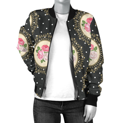 Rose Pattern Print Design RO015 Women Bomber Jacket