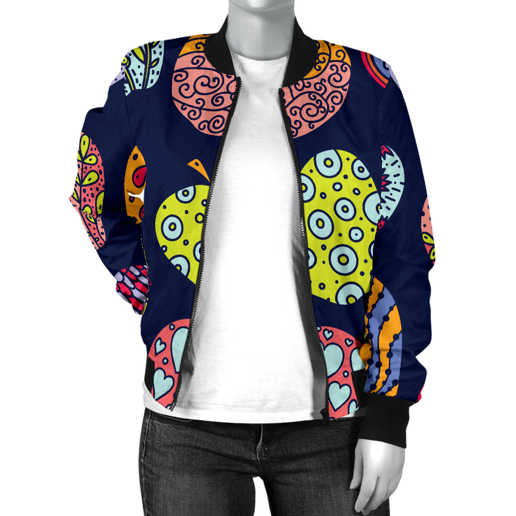 Apple Pattern Print Design AP05 Women Bomber Jacket