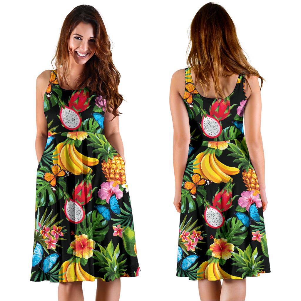 Tropical Fruits Pattern Print Design TF04 Midi Dress