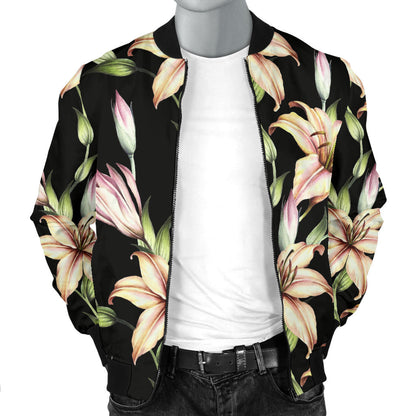 Lily Pattern Print Design LY05 Men Bomber Jacket