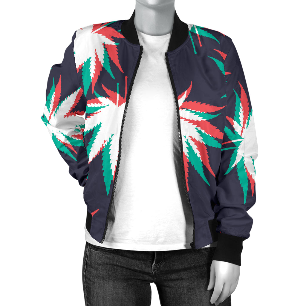 Pot Leaf Pattern Print Design A01 Women's Bomber Jacket