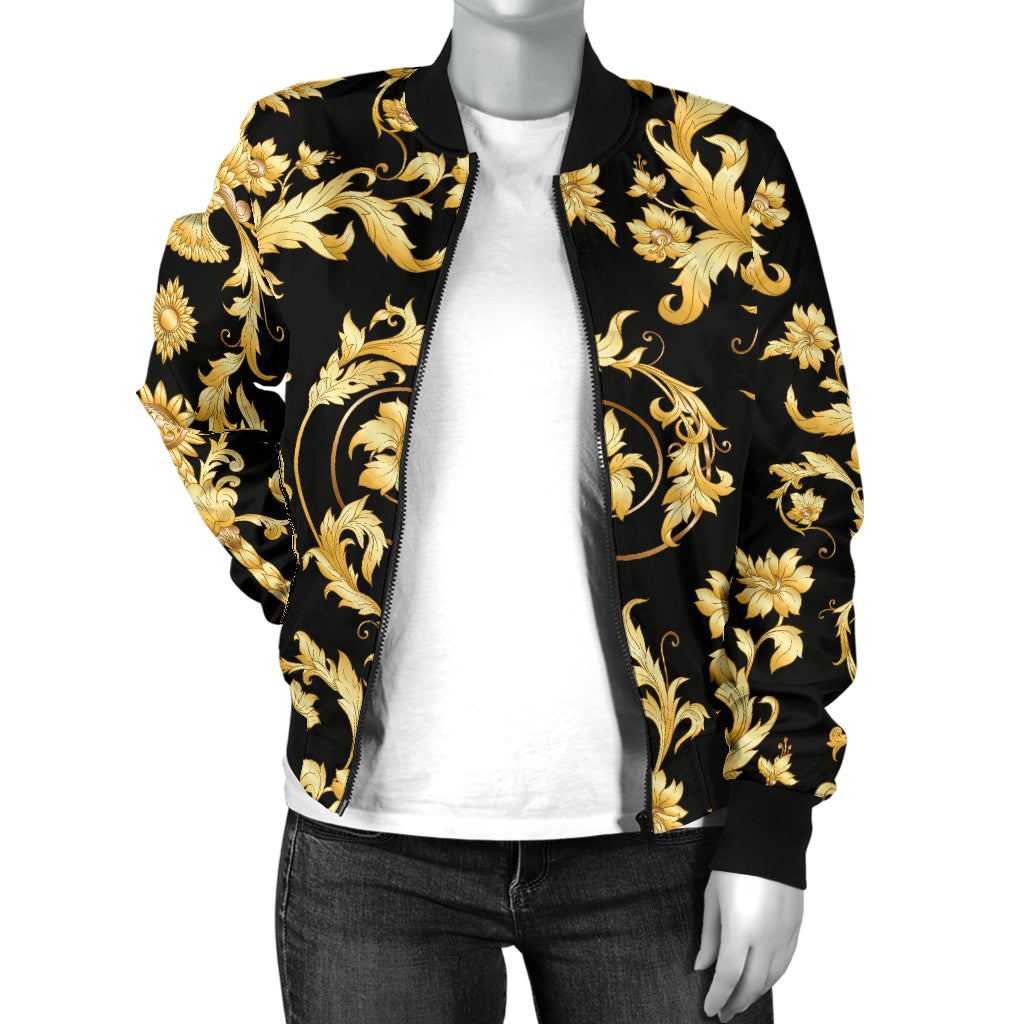 Baroque Golden Pattern Print Design 04 Women's Bomber Jacket