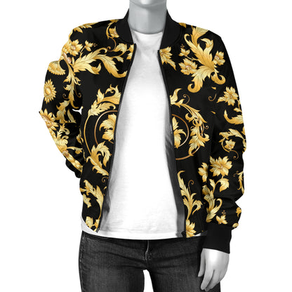 Baroque Golden Pattern Print Design 04 Women's Bomber Jacket