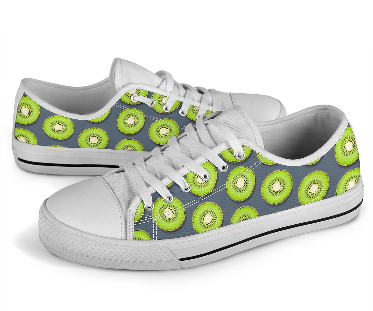 Kiwi Pattern Print Design KW06 White Bottom Low Top Shoes
