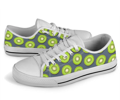 Kiwi Pattern Print Design KW06 White Bottom Low Top Shoes