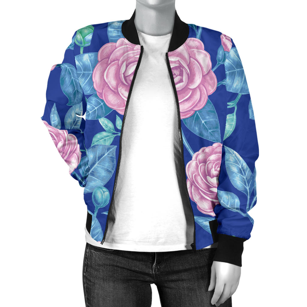 Camellia Pattern Print Design CM05 Women Bomber Jacket