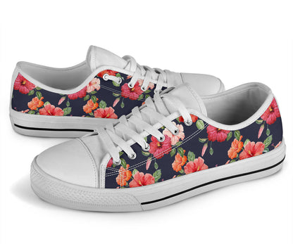 Tropical Flower Pattern Print Design TF020 White Bottom Low Top Shoes