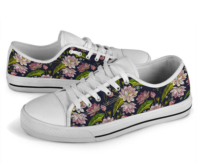 lotus Embroidered Pattern Print Design LO06 White Bottom Low Top Shoes