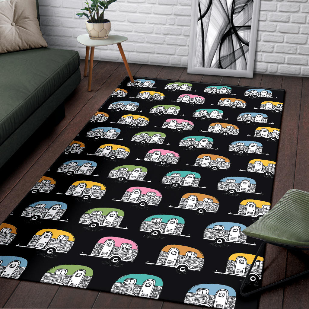 Camper Pattern Camping Themed No 2 Print Area Rugs