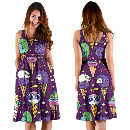Ice Cream Pattern Print Design IC07 Midi Dress