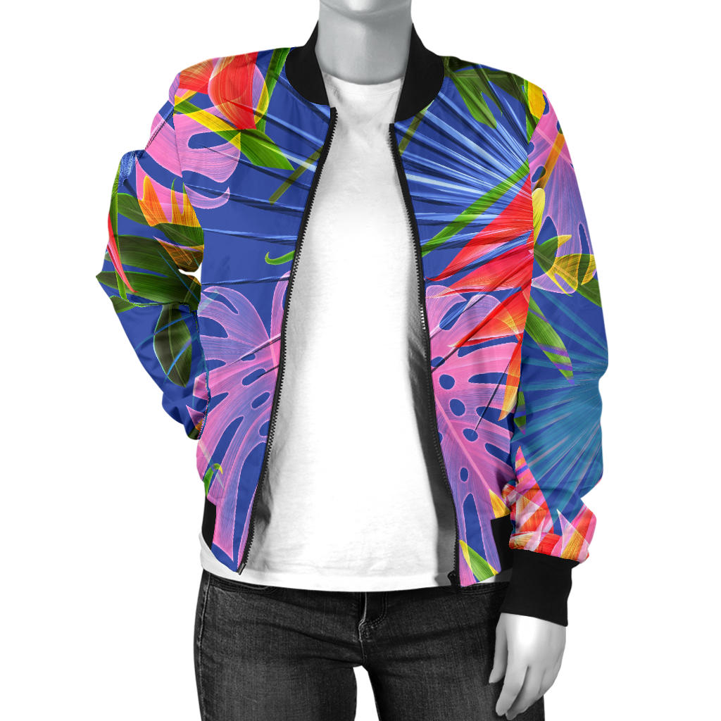 Tropical Flower Pattern Print Design TF025 Women Bomber Jacket