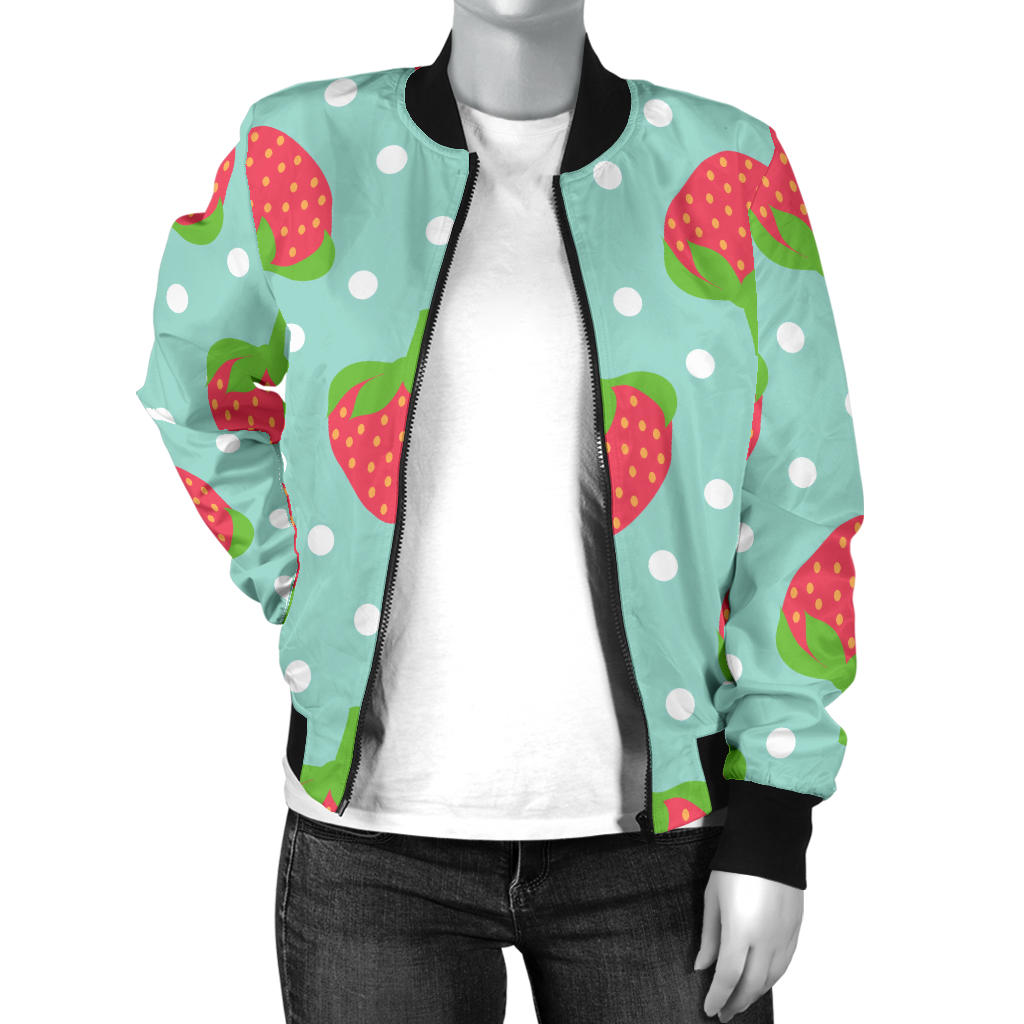 Strawberry Pattern Print Design SB06 Women Bomber Jacket