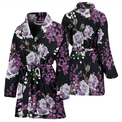 Lilac Pattern Print Design LI04 Women Bathrobe