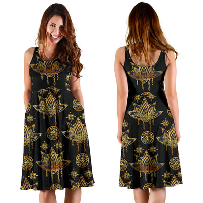 lotus Boho Pattern Print Design LO03 Midi Dress